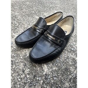 Vintage Bally Switzerland Black Loafers Men's 9.5 EEE Leather Shoes ~ Metal Logo